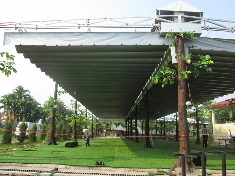 báo giá thiết kế lắp đặt mái che di động sân thể thao, mái xếp bạt kéo lượn sóng sân thể thao
