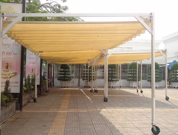 mái xếp di động có chân bánh xe